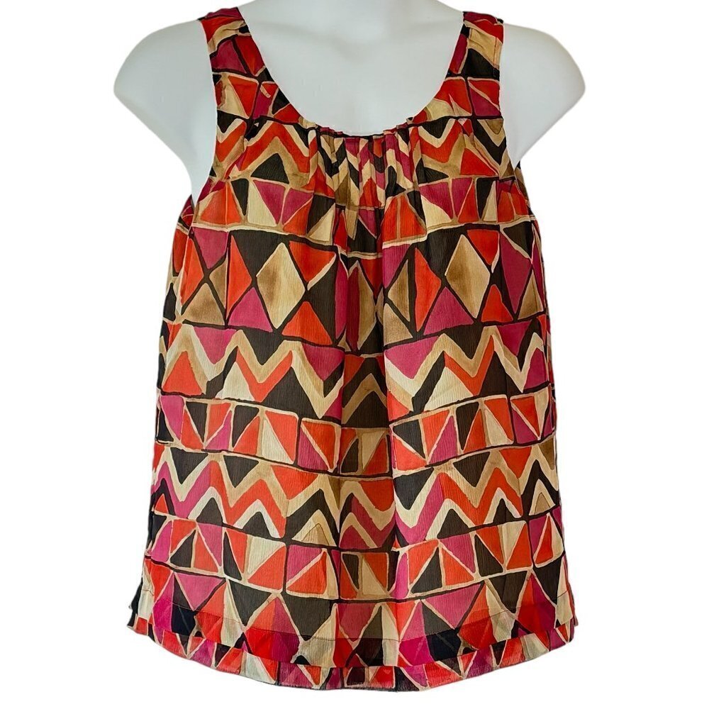 Anne Klein Silk Flowy Top Scoop Neck Pintuck Yoke with Peplum Sleeveless  Size L